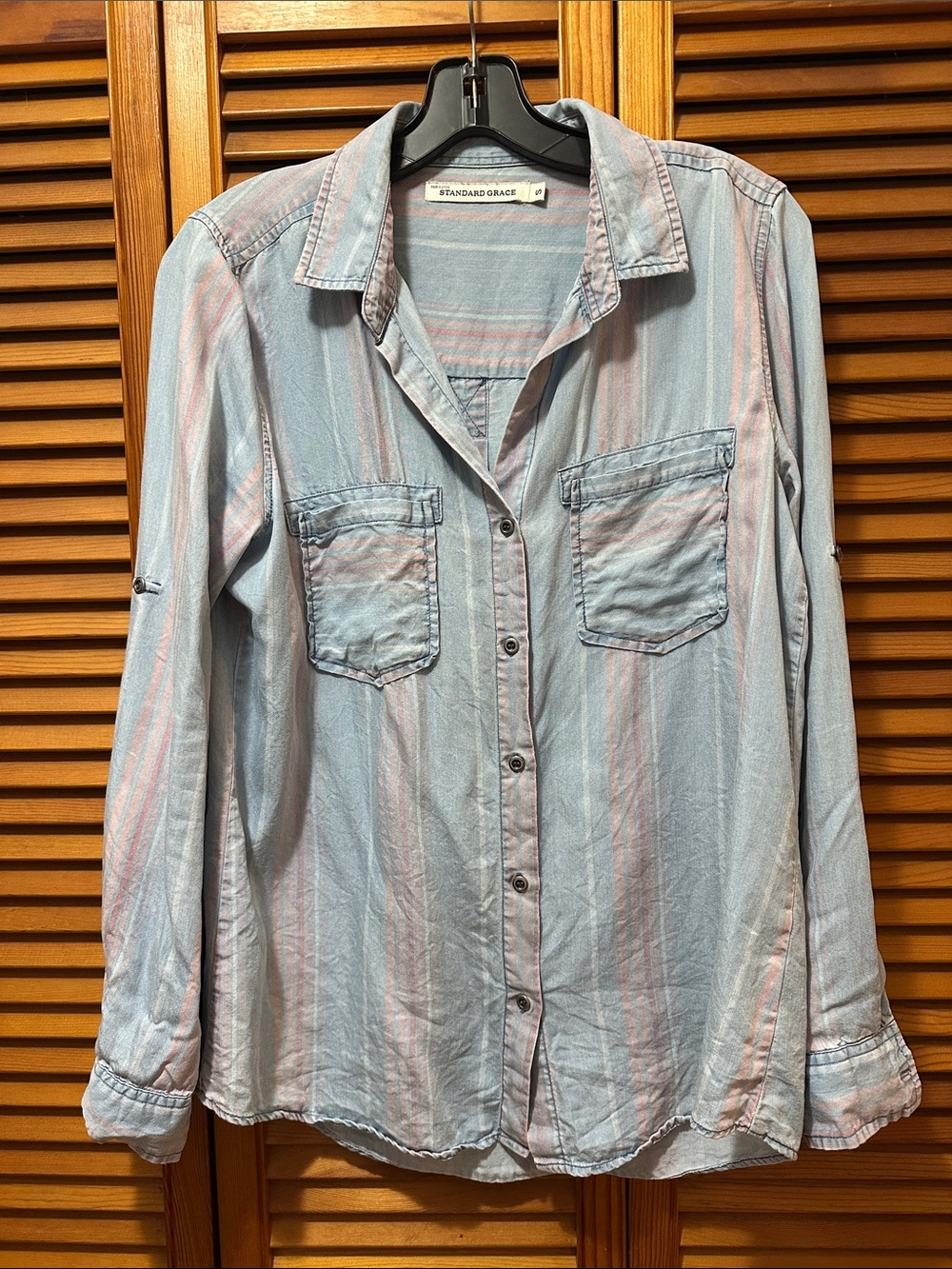 Standard Grace Women's Light Blue Striped Button-Down Shirt
